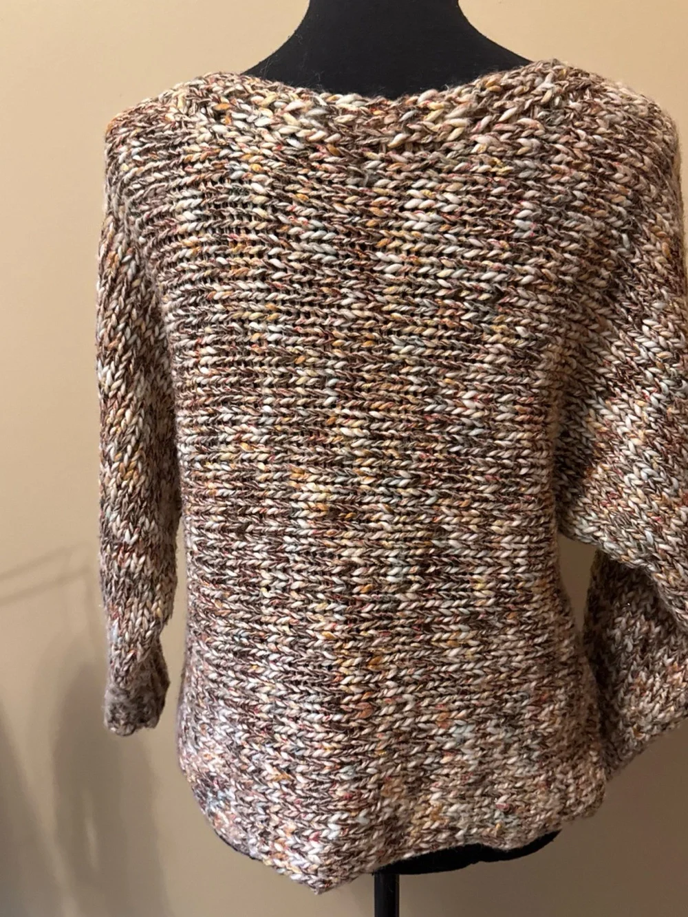 Boston Proper Multicolor Tweed Boatneck Sweater - Brown, Cream, Gold